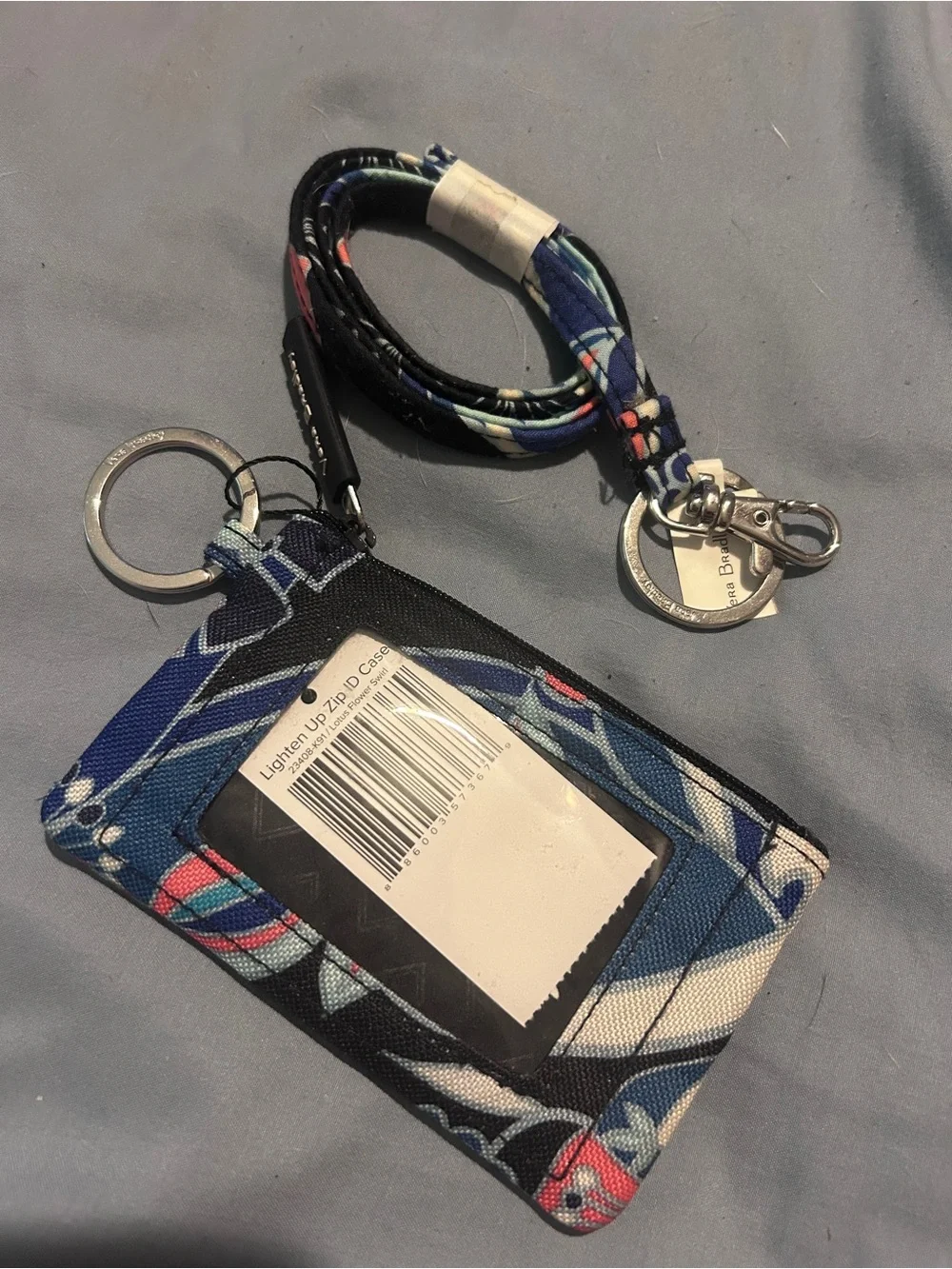 Vera Bradley Navy  Floral Lanyard ID Pouch and lanyard set 
Lotus Flowers Swirl - Picture 3 of 5